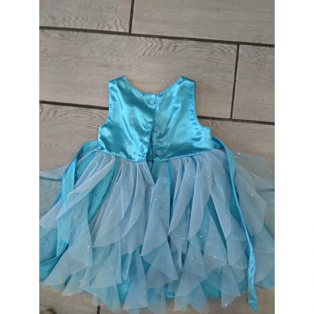 Disney Toddler Girls Aqua Blue Sequin Tulle Princess Dress Up Costume Size 2T
